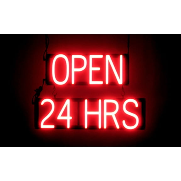 SpellBrite OPEN 24 HRS LED Sign for Business. 16.5" x 15.0" Red OPEN 24 HRS Sign Has Neon Sign Look With Energy Efficient LED Light Source. Visible from 500  Feet, 8 Animation Settings.
