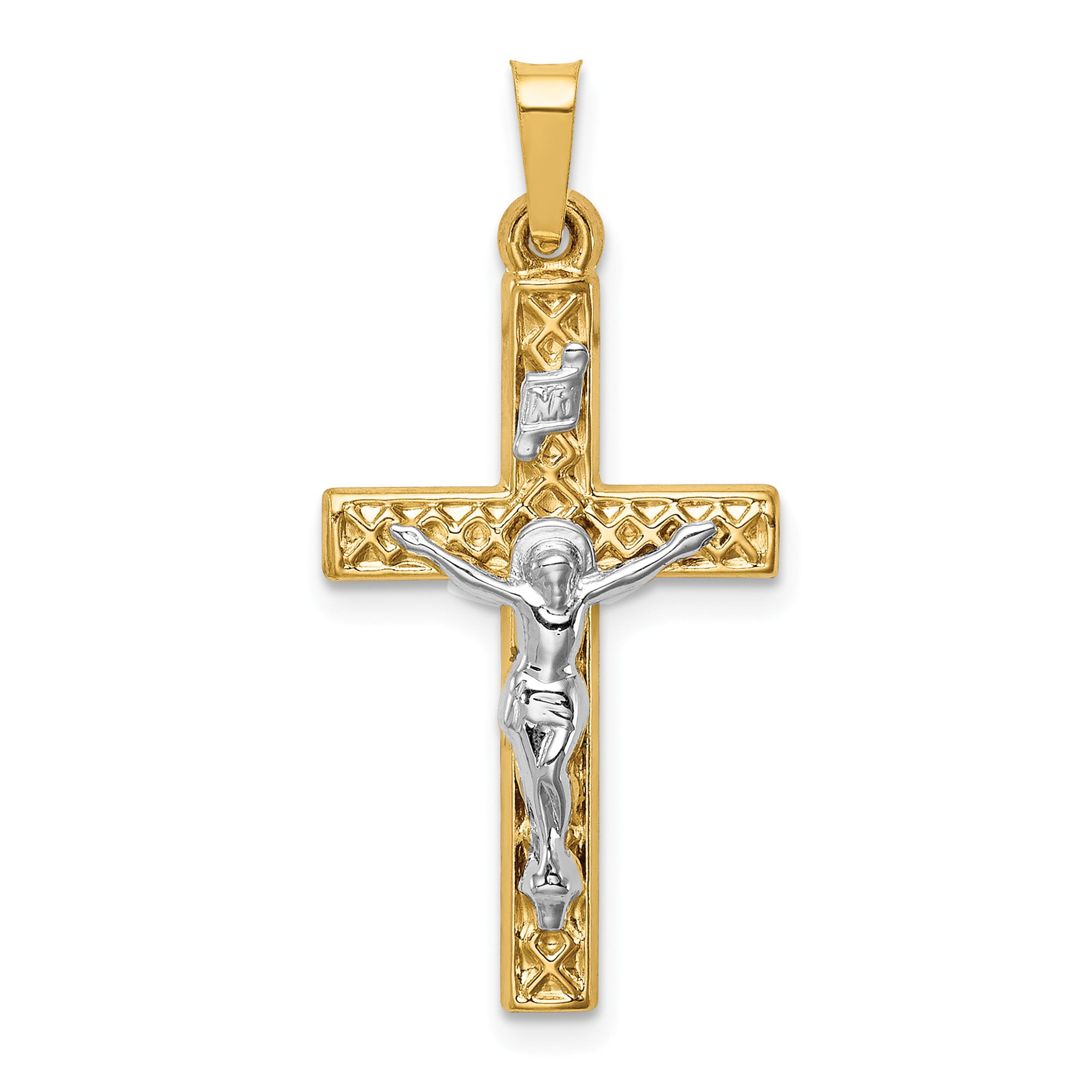Beautiful White and yellow gold 14K 14k Two-tone Polished INRI Crucifix Pendant
