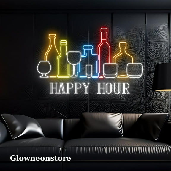 Glowneon Happy Hour Neon Sign, Happy Hour Led Sign, Open Welcome Sign, Bar Pub Neon Sign