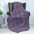 thumbnail image 4 of Plaid Soft Flannel Fleece Throw Blanket, Illustration of Checkered Inspired Design, Cozy Plush for Indoor and Outdoor Use, 70" x 90", Violet Blue Pale Fuchsia, by Ambesonne, 4 of 5