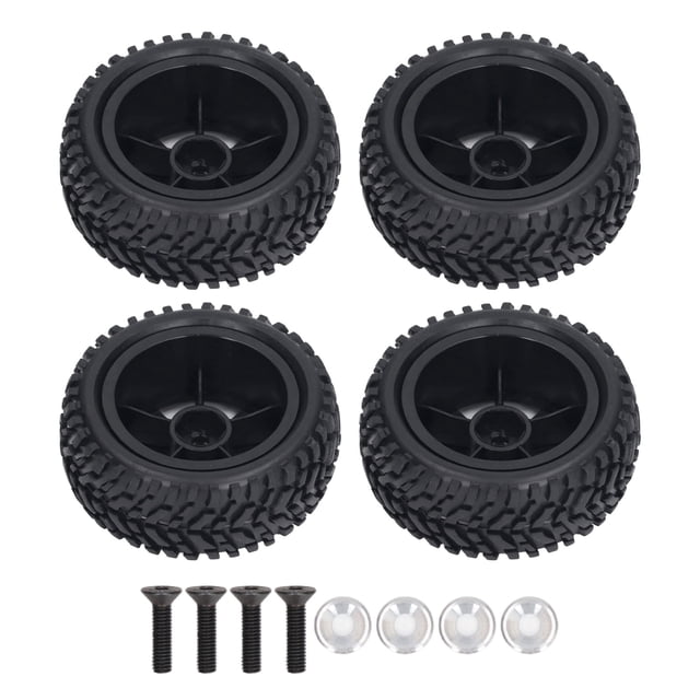 Juego de 4 neumáticos y ruedas RC de 10 radios, llantas de plástico y goma, repuesto para coche RC 1/16, color negro