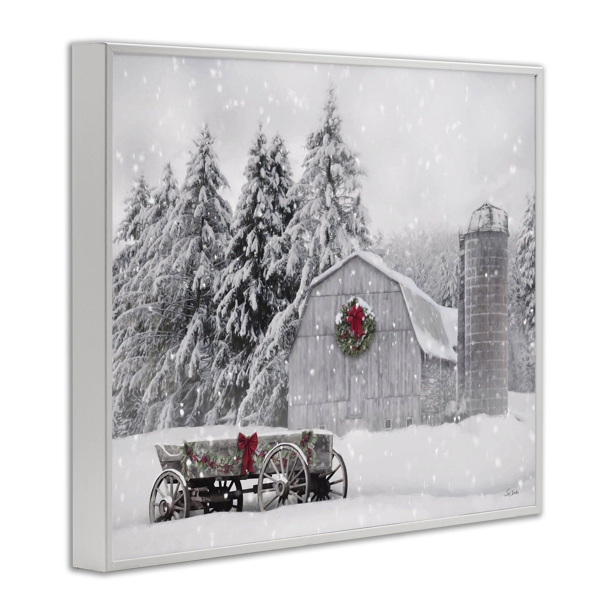 Stupell Industries Snow Covered Farmland Holiday Painting White Framed Art Prints Wall Art, 30 x 24