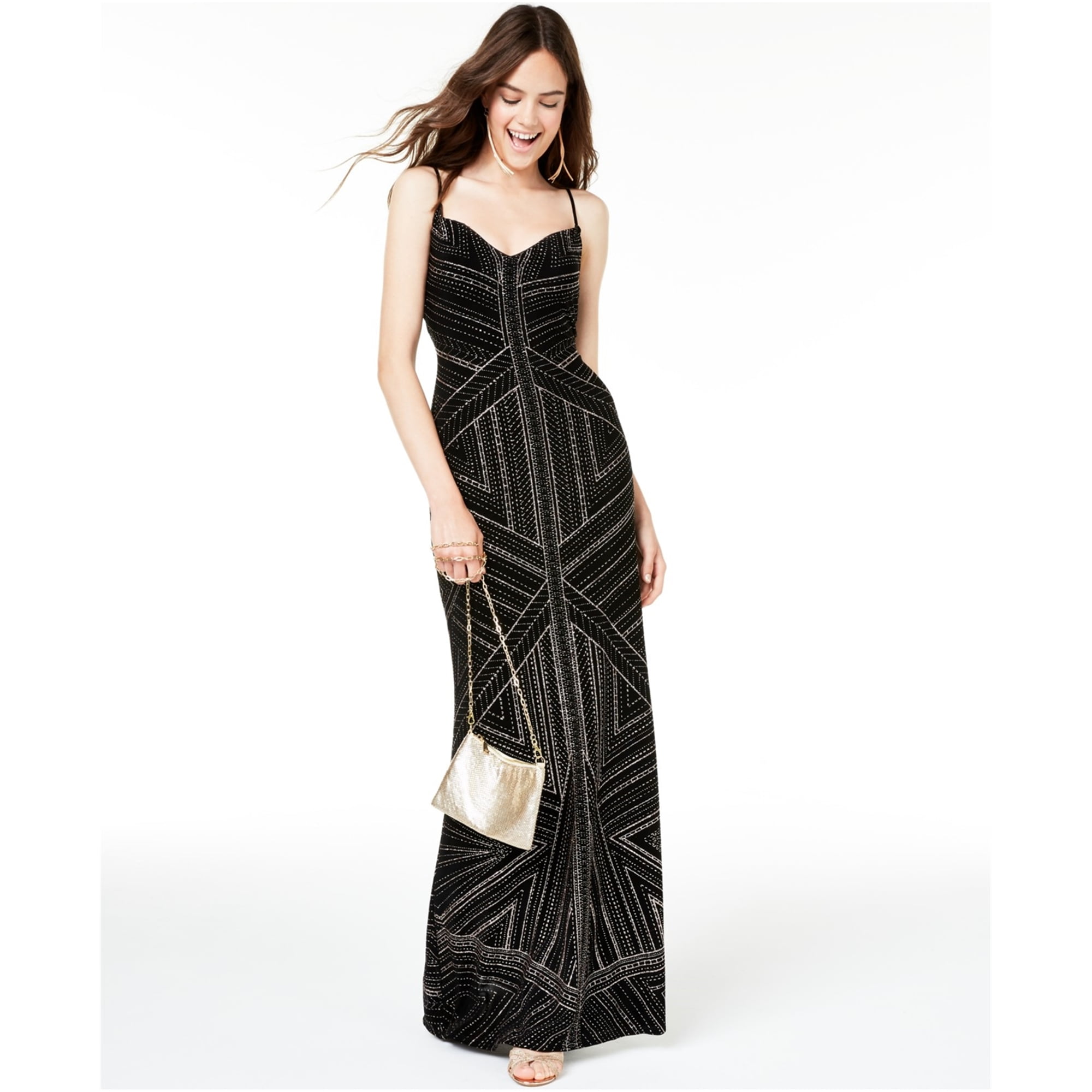 Jump Apparel Womens Glitter Gown Dress, Black, 1/2