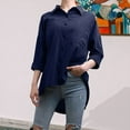 thumbnail image 5 of YEJIMAN Blue Cotton Tshirts For Women, Linen Patriotic Shirts For Women, Women's Casual Linen Blouses Tops Long Sleeve Button Down Shirts, 5 of 9