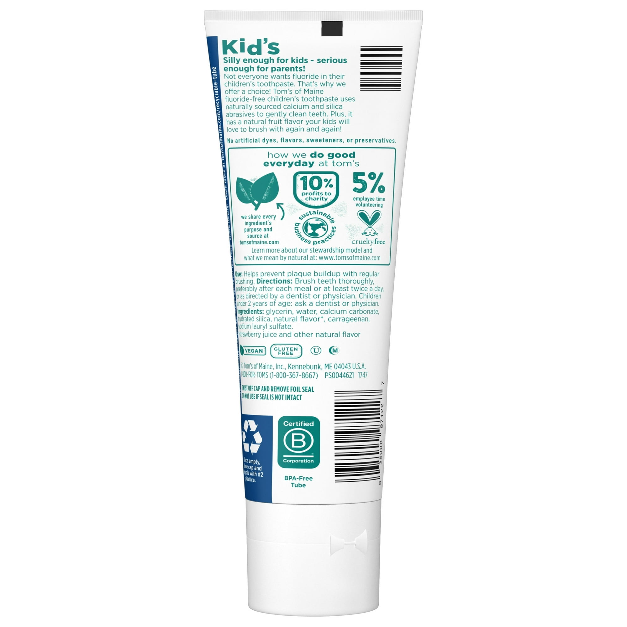 Tom's of Maine Kids Fluoride-Free Natural Toothpaste, Silly Strawberry, 5.1 oz. - 6 Pack