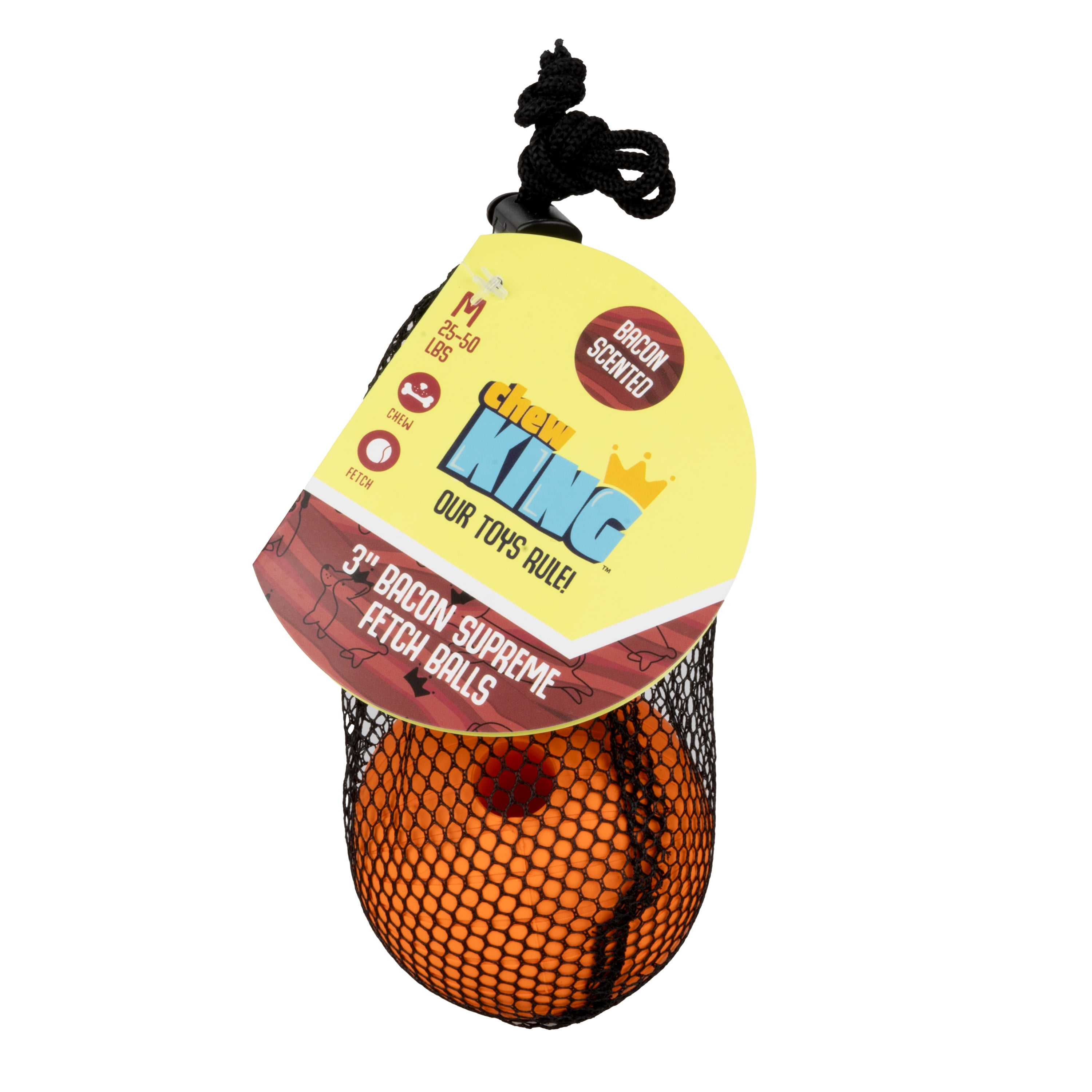 Chew King By Mammoth Bacon Flavored All-Natural Rubber Dog Balls, Supreme 3" Medium, 2 Pack Set