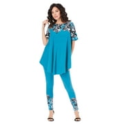 Angle View: Roaman's Women's Plus Size Placement-Print Set - 12, Teal Rose Border Multicolored