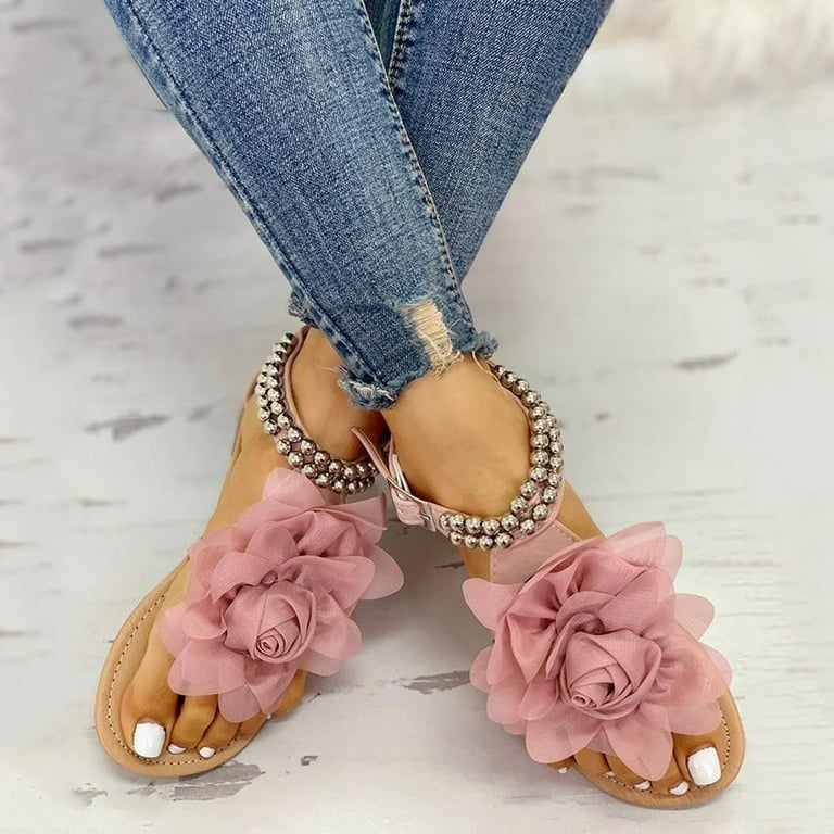 XZNGL Sandals Women Summer Women Flat String Bead Sandals