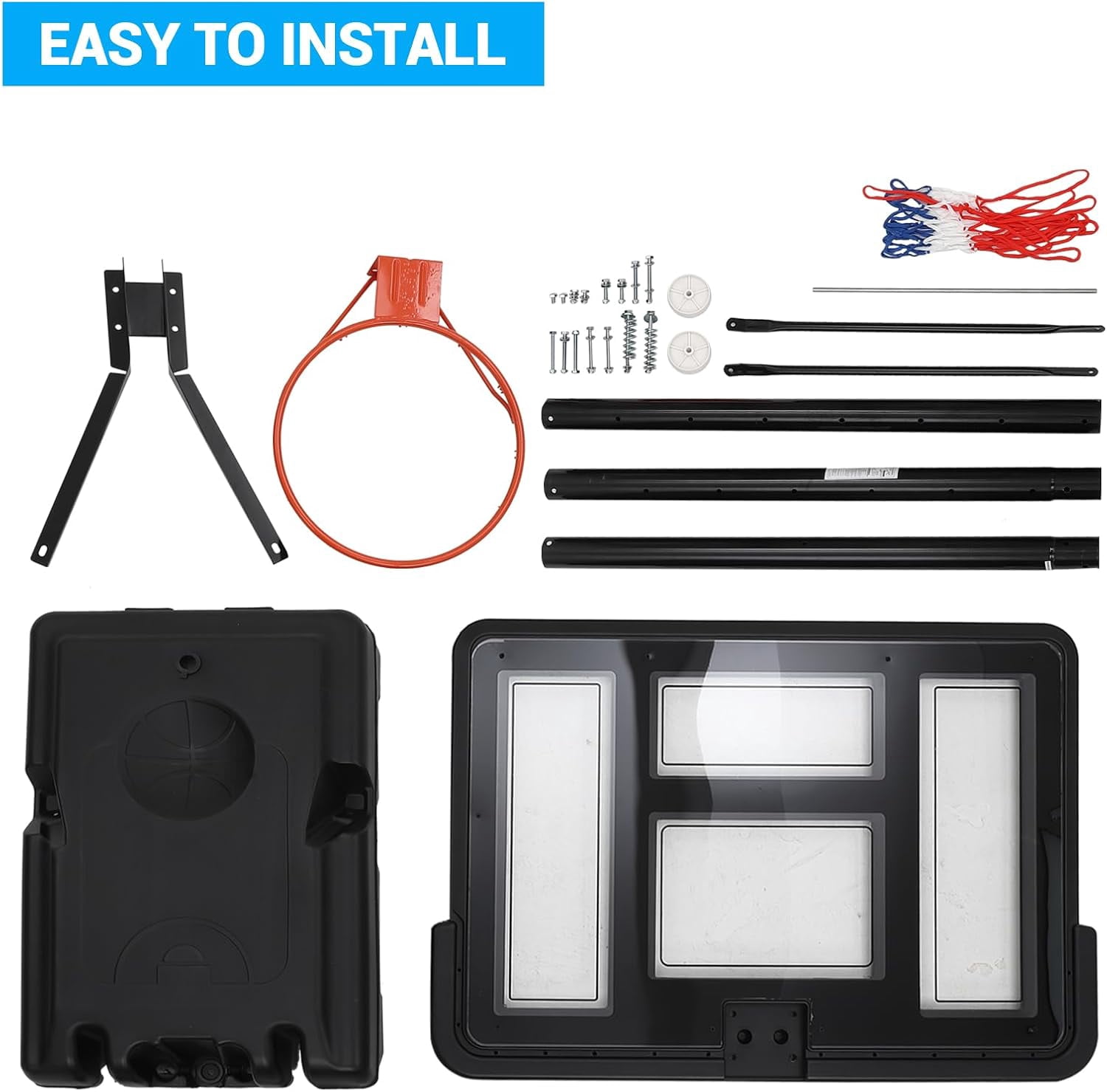 Portable Basketball Hoop System 5.2-10.0ft Adjustable for Kids/Youth, Pe Frame, Shatterproof PVC Board, Rust-Resistant Steel Rods, Easy Installation & Mobility with Two Wheels