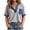 Gray, variant on Denim Patchwork Shirts for Women Trendy Color Block Summer Short Sleeve Half Snap Button Down V Neck Henley Tunic Blouse Loose Fit Cotton Tees Tops with Pockets
