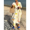 thumbnail image 4 of Yunliwuli Women's Summer Loose Dress LetterFloral Print Half Sleeve V-Neck Button Down Long Dress, 4 of 10