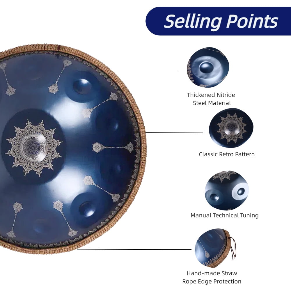 Sound Healing handmade 22inch Handpan Blue Steel 10notes Handpan Drum for  Beginner with Accessories Musical Gifts for Friends Percussion Instruments