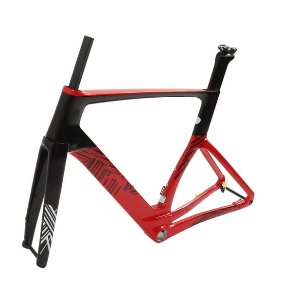 Bike Frame, Carbon Fiber High Hardness Road Bike Frame Assembly with Front Fork Stem for Mountain Bikes Road Bikes