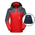 thumbnail image 2 of CFLVAEK Big and Tall Men's Rain Jackets Waterproof Zip Up Outdoor Coat with Detachable Hood Color Block Long Sleeve Hooded Jacket for Hiking Travel Red XXXXL, 2 of 5