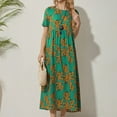 thumbnail image 1 of Mefallenssiah Femme Fleurs Impression Taille Élastique Col Rond Robes à Manches Courtes, 1 of 9