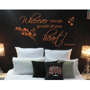 Wherever You Go, Go With All Your Heart Wall Decal - Wall Sticker, Vinyl Wall Art, Home Decor, Wall Mural, floral quotes and sayings - 1396 - Light blue, 39in x 18in