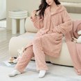 thumbnail image 4 of Women's Coral Fleece Pajamas Sets Long Button Down Hooded Cardigan with Pants Fluffy Cozy 2 Piece Pjs Set Homewear Womens Clothes, 4 of 7