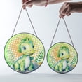 thumbnail image 4 of Lime Green Dinosaur Art Suncatcher Stained Glass Style UV Printed Glass Kids Jurassic Decor Round, 4 of 8