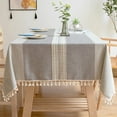 thumbnail image 4 of Nvzi Table Cloth Rectangle Table Cloths Round Wrinkle Free Tablecloth Cotton Linen Tablecloths Stitching Tassel Brown for Kitchen, Dining, Outdoor Table(55 x 79 Inches,Gray),SU-7993701-US, 4 of 4