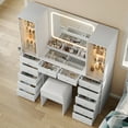 thumbnail image 3 of LED Lighted Vanity Desk with 11 Drawers & 2 RGB Glass Cabinets, Large Makeup Table with Tempered Glass Top, Dimmable Brightness & Power Outlet, Modern  Vanity Set for Bedroom, 3 of 11