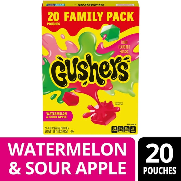 Gushers Fruit Flavored Snacks, Halloween, Watermelon and Sour Apple Flavor, 20 Count, 16 oz