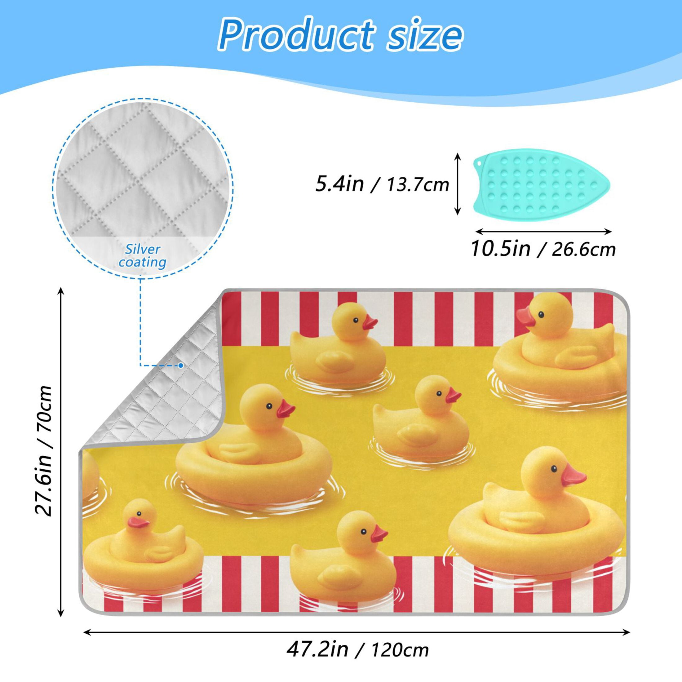 Red Stripes Yellow Rubber Duck Swim Ironing Mat Blanket Portable Travel Ironing Pad Heat Resistant Pad 47.2" x 27.6”