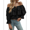 thumbnail image 2 of Women'S Off Shoulder Ruffle Trendy Summer Fashion Long Sleeve Blouse Sexy- Dressy Casual Outfits Layered Tops Black L, 2 of 7