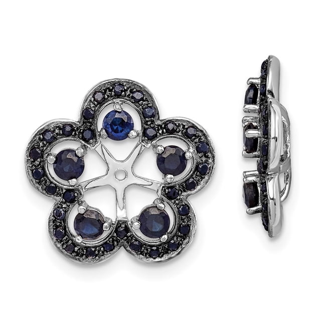 Diamond2Deal 925 Boucles d'Oreilles en Argent Sterling Rhodié avec Saphir Créé et Saphir Noir pour Femmes