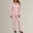 thumbnail image 2 of MVRLSH Lounge Pajama Sets for Women Plaid Print Lapel Button Long Sleeve Two Piece Loose Casual Sleep wear Summer Soft Comfortable Top Pink - M, 2 of 6