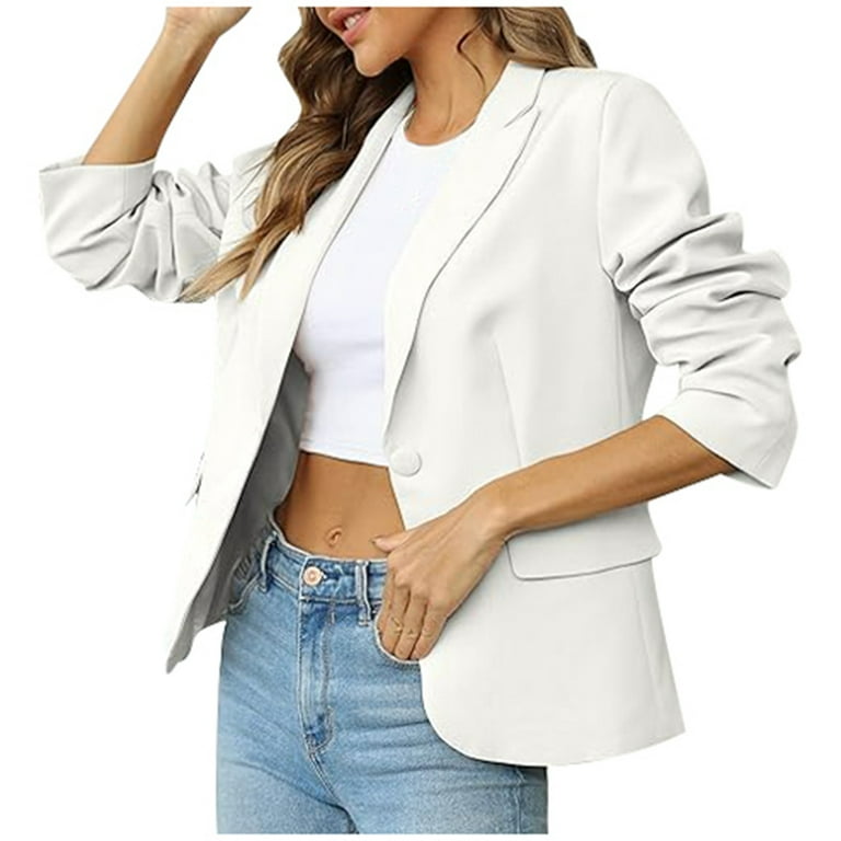 YOUSNH Ladies Autumn and Winter Lapel Slim Fit Suit Jacket Fashionable Pocket One Button Long Sleeved Formal Top Womens Jackets White XXL Walmart