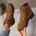 thumbnail image 3 of Oyedens Combat Boots for Women Girls Fashion Lace up Zipper Low Heels Mid Calf Riding Ankle Booties, 3 of 5