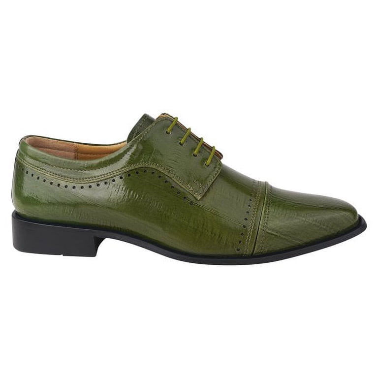 LIBERTYZENO Olive/Cream Leather Oxford Style Dress Shoes LIBERTYZENO Mens Genuine Leather Male Oxford Style Lace Up  main image 3