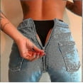thumbnail image 1 of Womens Denim Zip Open Back Distressed High Waist Skinny Jeans Trousers Pants-DF, 1 of 5