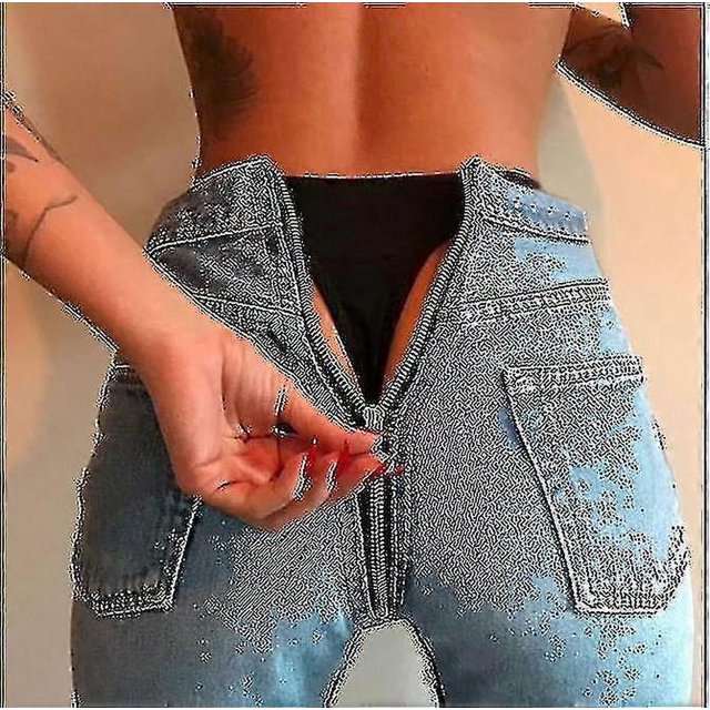 Womens Denim Zip Open Back Distressed High Waist Skinny Jeans Trousers Pants-DF