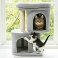 thumbnail image 5 of Resenkose 26-Inch Compact Cat Tower with Large Padded Push Perch and Dual Soft Condos for Cat Relaxation, Light Gray, 5 of 8