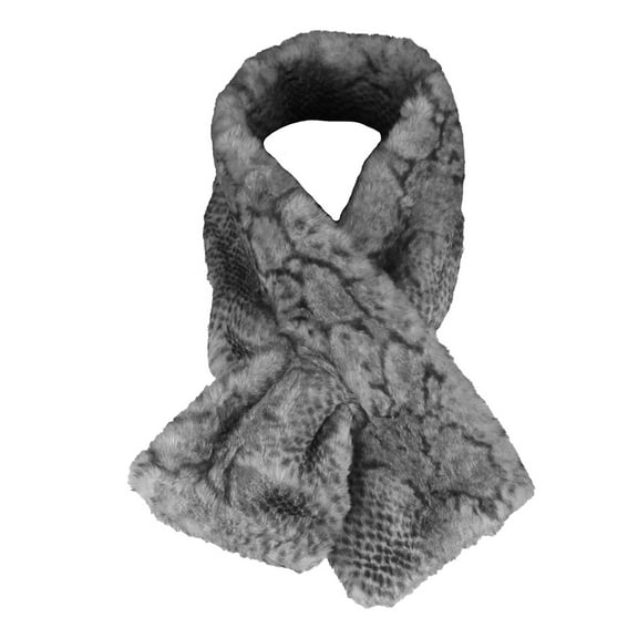 Very Moda Women's Trimmed Faux Fur Snake Print Scarf Black OS