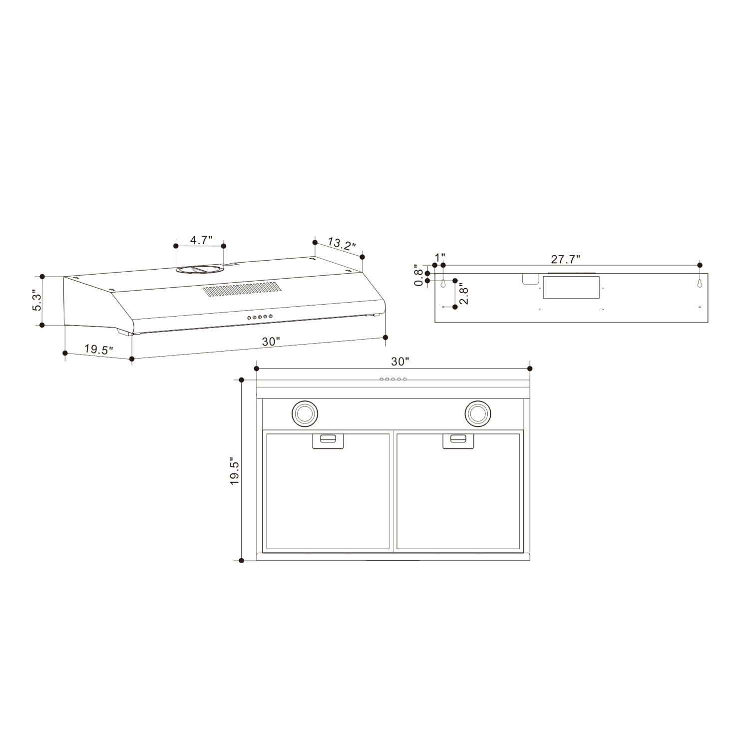 FIREGAS 30 inch Under Cabinet Range Hood with Ducted / Ductless Convertible Slim Kitchen over Stove Vent, 3 Speed Exhaust Fan, Reusable Filter, LED Lights in Stainless Steel