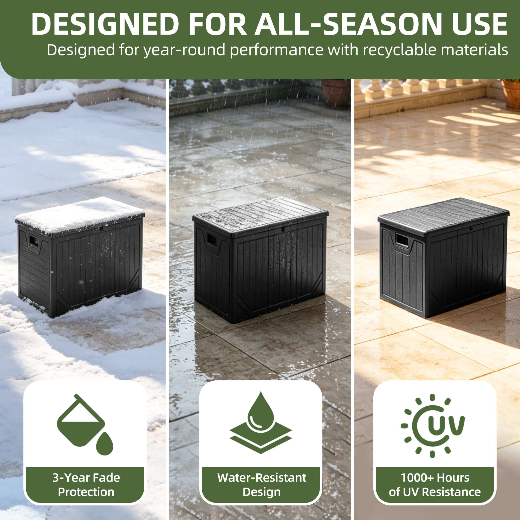 Uforic 230 Gallon Extra Large Resin Deck Box, Lockable Waterproof Outdoor Storage Bin, Weatherproof Patio Container for Patio Cushions, Garden Tools and Pool Supplies, Black