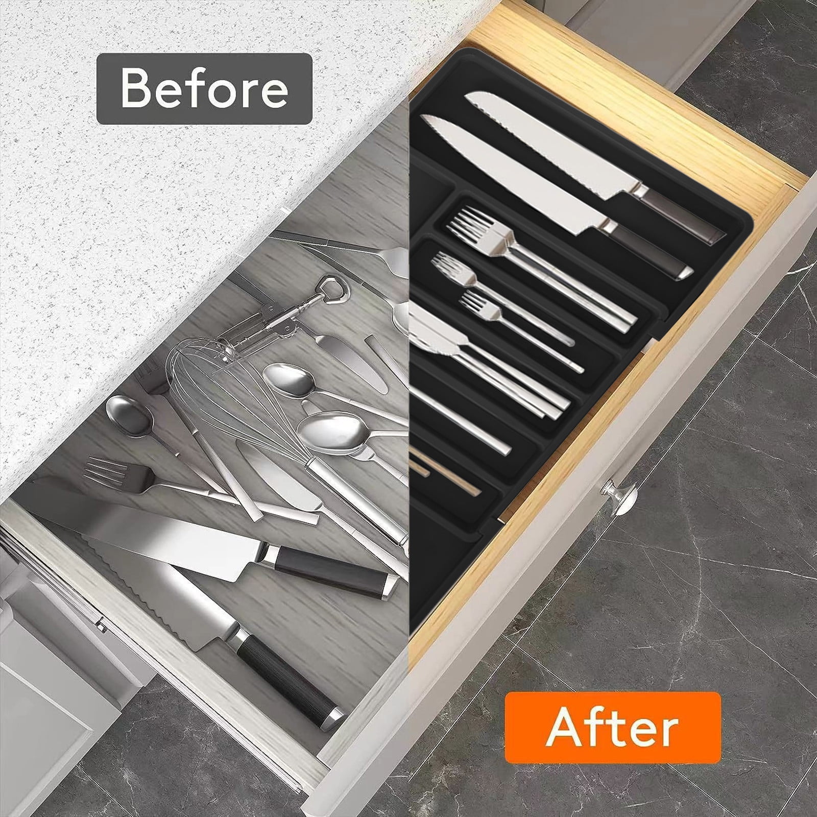 LHNFT Silverware Organizer - Expandable Kitchen Drawer Organizer, Adjustable Utensil Organizer, Cutlery Drawer Organizer for Forks, Knives, Multipurpose Kitchen Organizers and Storage Solution