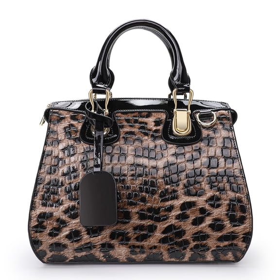 Genuine leather, leopard print, crocodile print handbag, large capacity tote bag, detachable shoulder strap, cross-body bag, purse