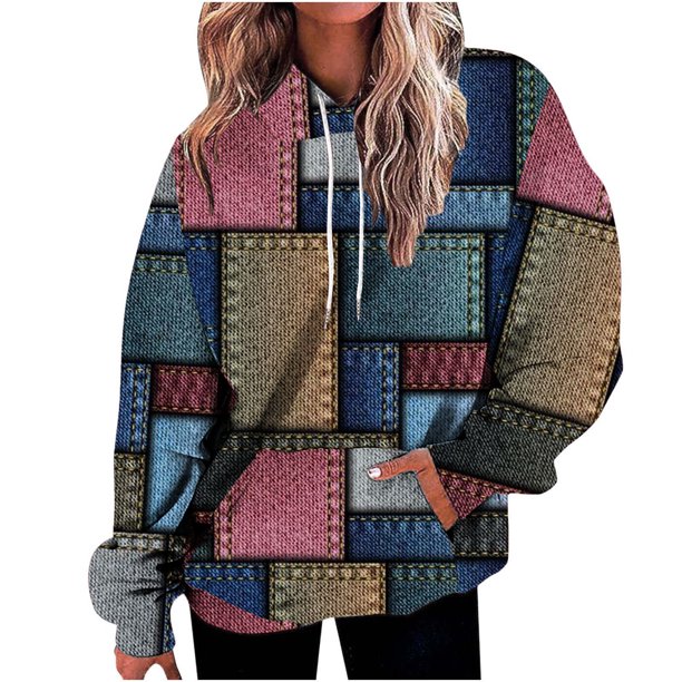 Puntoco - Blusa de manga larga con bolsillo estampado a la moda para mujer, tops casuales, sudaderas con capucha Puntoco Puntoco-4184