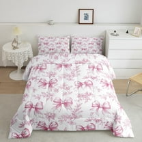 Erosebridal Girly Pink Bow Bedding Sets Queen with Comforter, Vintage Flower Duvet Insert, Princess Bowknot Decor, Super Cozy