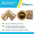 thumbnail image 4 of Codo de empuje de latón SharkBite de 3/4 pulgadas con FNPT x 3/4 pulgadas, 4 of 5