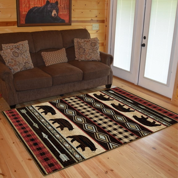 Mayberry Rugs Lodge King Bear Plaid Rug Red 2'3"x3'3" 2' x 3'