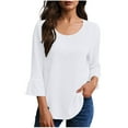 thumbnail image 5 of ClodeEU Women's Lace Trim 3/4 Sleeve Linen Blend Top ,Loose Fit Solid Color Casual Crewneck Blouse White,Womens Plus S, 5 of 8