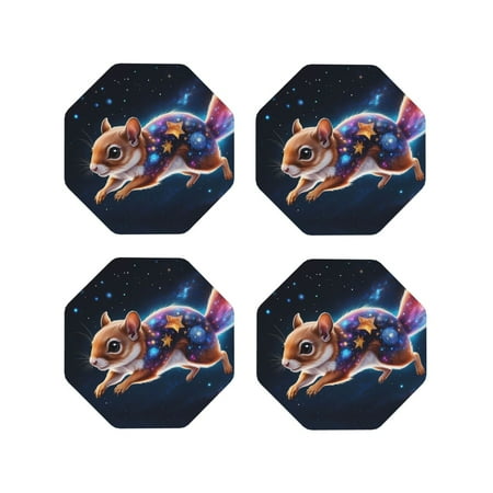 

Coasters Set of 4 - Colorful Star River Squirrel Drink Coasters for Tabletop Protection Leather Coasters for Living Room Decor and Housewarming Gift Octagon