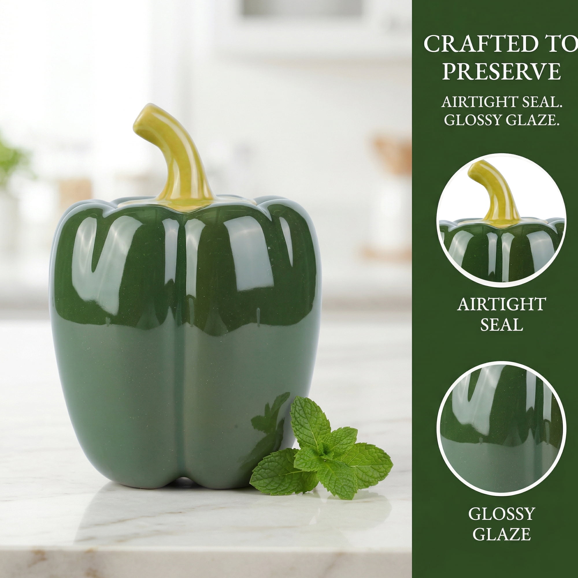 Unique Bargains Ceramic Chili Shaped Jar with Lid Cute Vegetable Jar for Decor Green