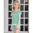 thumbnail image 3 of Arshiner Girls Summer Outfits 2 Piece Clothes Color Block Drop Shoulder Sleeve Top and Casual Short Sets Activewear, 3 of 5