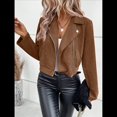 thumbnail image 4 of Chaqueta Blazer de Ante y Piel Sintética de Larga con Cremallera Corta para Mujer, Moda de Otoño. Café XL, 4 of 7