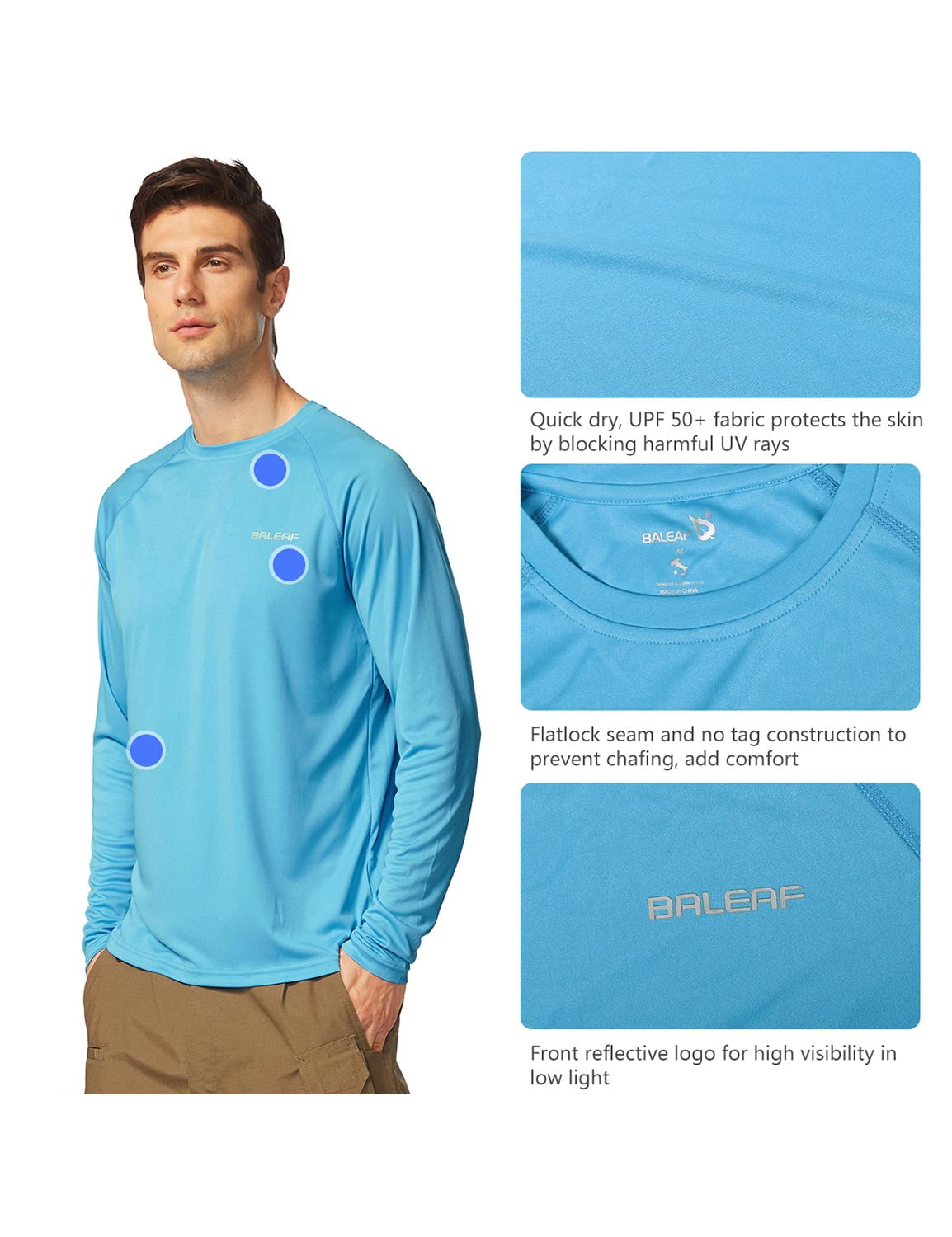 BALEAF Mens Shirts Long Sleeve Sun Protection T-Shirt UV SPF UPF 50+ Quick  Dry Lightweight Fishing Shirts White Size XXL 